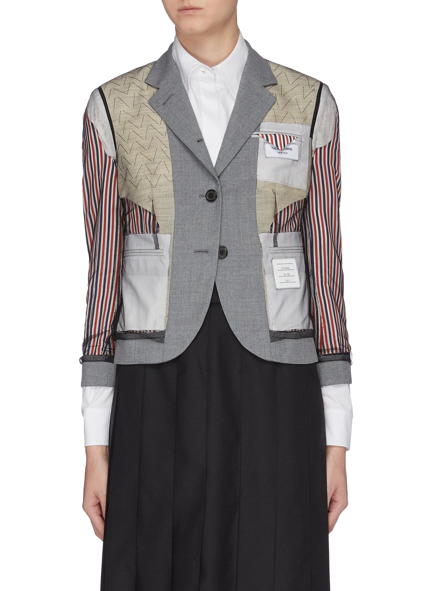 Patchwork inside-out mesh overlay blazer by Thom Browne