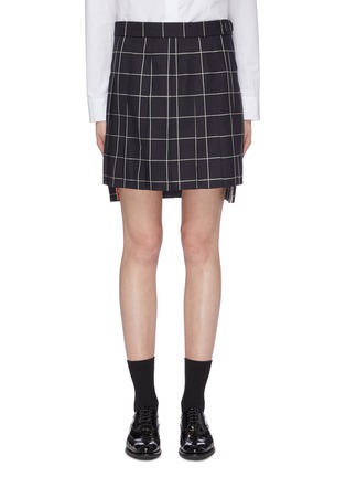 Main View - Click To Enlarge - THOM BROWNE  - Pleated windowpane check high-low skirt