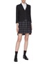 Figure View - Click To Enlarge - THOM BROWNE  - Pleated windowpane check high-low skirt