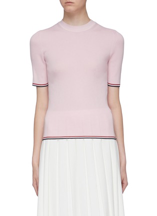 Main View - Click To Enlarge - THOM BROWNE  - Stripe border rib knit short sleeve sweater