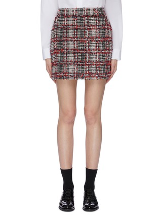 Main View - Click To Enlarge - THOM BROWNE  - Frayed houndstooth check plaid wool blend tweed skirt