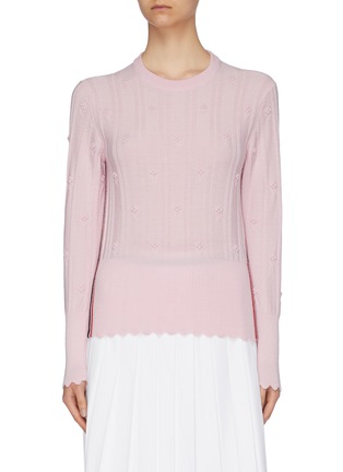 Main View - Click To Enlarge - THOM BROWNE  - Floral bobble stripe outseam scalloped edge wool sweater