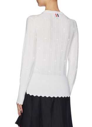 Back View - Click To Enlarge - THOM BROWNE  - Floral bobble stripe outseam scalloped edge wool sweater
