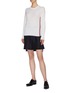 Figure View - Click To Enlarge - THOM BROWNE  - Floral bobble stripe outseam scalloped edge wool sweater