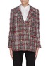 Main View - Click To Enlarge - THOM BROWNE  - Frayed houndstooth check plaid wool blend tweed blazer