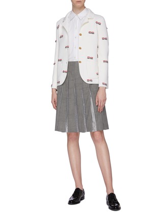 Figure View - Click To Enlarge - THOM BROWNE  - Stripe bow appliqué wool knit blazer