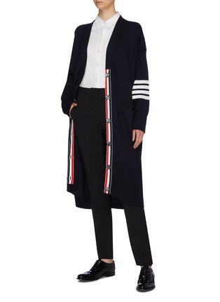Figure View - Click To Enlarge - THOM BROWNE  - Stripe sleeve long wool cardigan