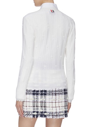 Back View - Click To Enlarge - THOM BROWNE  - Floral bobble stripe outseam scalloped edge wool cardigan
