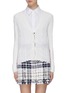 Main View - Click To Enlarge - THOM BROWNE  - Floral bobble stripe outseam scalloped edge wool cardigan
