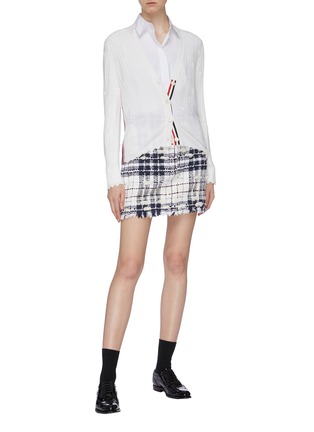 Figure View - Click To Enlarge - THOM BROWNE  - Floral bobble stripe outseam scalloped edge wool cardigan