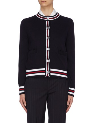 Main View - Click To Enlarge - THOM BROWNE  - Cricket stripe border cotton cardigan