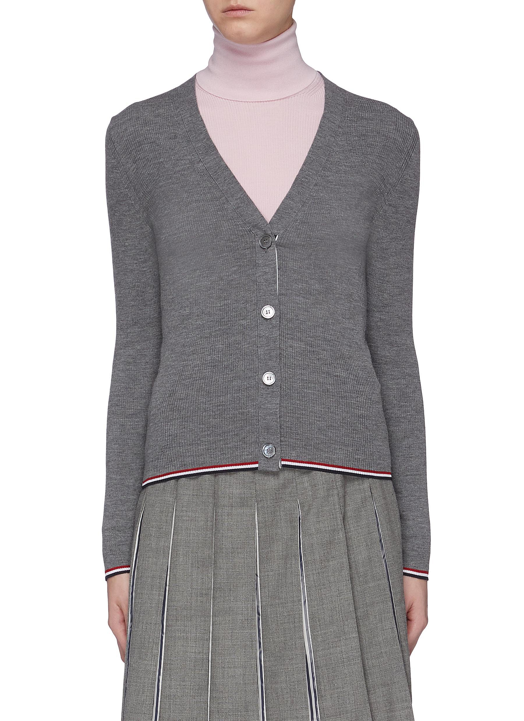 Stripe border rib knit cardigan by Thom Browne