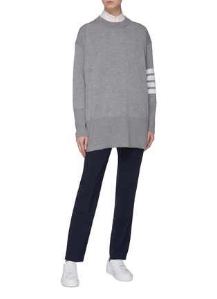 Figure View - Click To Enlarge - THOM BROWNE  - Stripe sleeve button cuff oversized wool sweater
