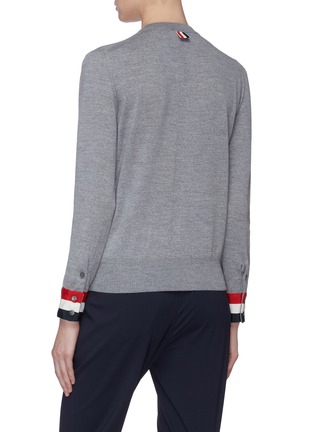 Back View - Click To Enlarge - THOM BROWNE  - Stripe button cuff wool sweater