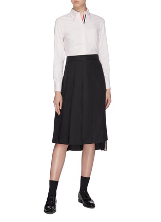 Figure View - Click To Enlarge - THOM BROWNE  - Pleated wool twill high-low skirt