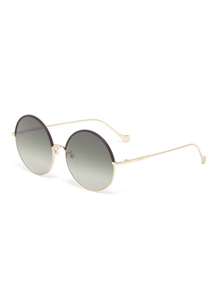 Main View - Click To Enlarge - LOEWE - Leather half rim metal round sunglasses