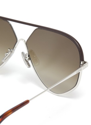 Detail View - Click To Enlarge - LOEWE - Leather browbar metal aviator sunglasses