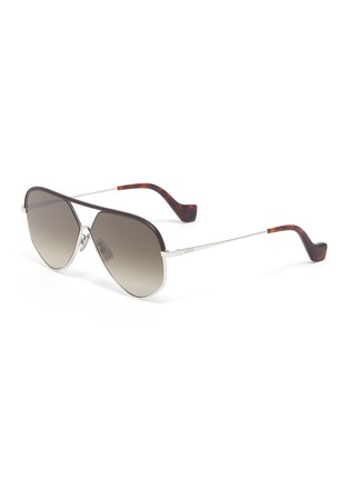 Main View - Click To Enlarge - LOEWE - Leather browbar metal aviator sunglasses