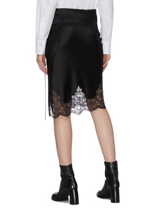 Back View - Click To Enlarge - ALEXANDER WANG - Lace panel scallop hem satin skirt