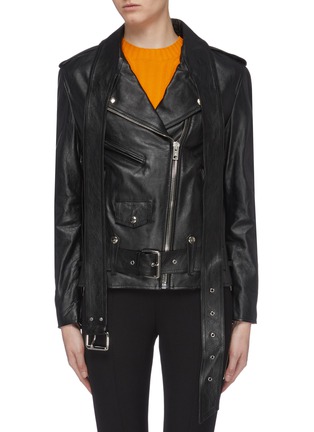 Main View - Click To Enlarge - ALEXANDER WANG - Belted martingale leather moto jacket