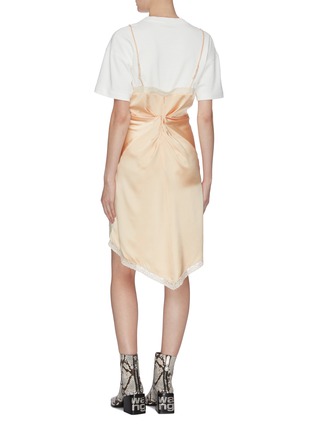 Back View - Click To Enlarge - ALEXANDER WANG - Lace edge twist front T-shirt satin slip dress