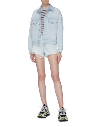 Figure View - Click To Enlarge - ALEXANDER WANG - 'Bite' frayed cuff denim shorts