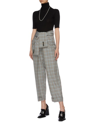 Figure View - Click To Enlarge - ALEXANDER WANG - Sleeve tie check plaid carrot pants