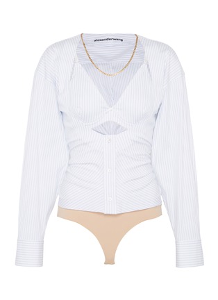 Main View - Click To Enlarge - ALEXANDER WANG - Bra panel pinstripe shirt bodysuit