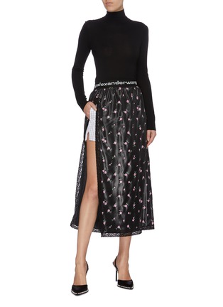 Figure View - Click To Enlarge - ALEXANDER WANG - Logo waistband checker shorts underlay floral print skirt