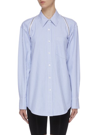 Main View - Click To Enlarge - ALEXANDER WANG - Zip shoulder patch pocket stripe twill shirt