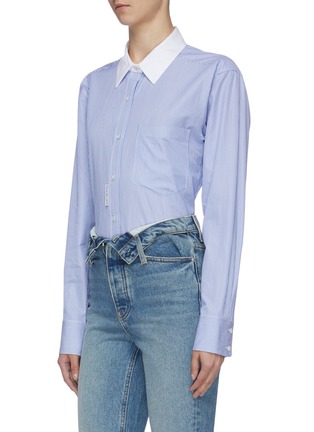 Front View - Click To Enlarge - ALEXANDER WANG - Patch pocket stripe shirt panel bodysuit