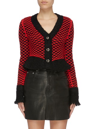 Main View - Click To Enlarge - ALEXANDER WANG - Fishnet overlay frayed tweed peplum jacket