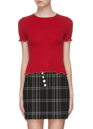 Main View - Click To Enlarge - ALEXANDERWANG - Ruffle ballchain hem rib knit top