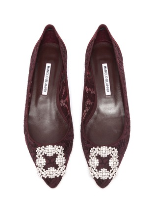 Detail View - Click To Enlarge - MANOLO BLAHNIK - 'Hangisi' Swarovski crystal brooch lace flats
