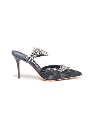 Main View - Click To Enlarge - MANOLO BLAHNIK - 'Lurum 90' strass embellished strap lace mules