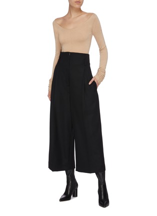 Figure View - Click To Enlarge - LEMAIRE - Waist tab pintuck wool wide leg suiting pants