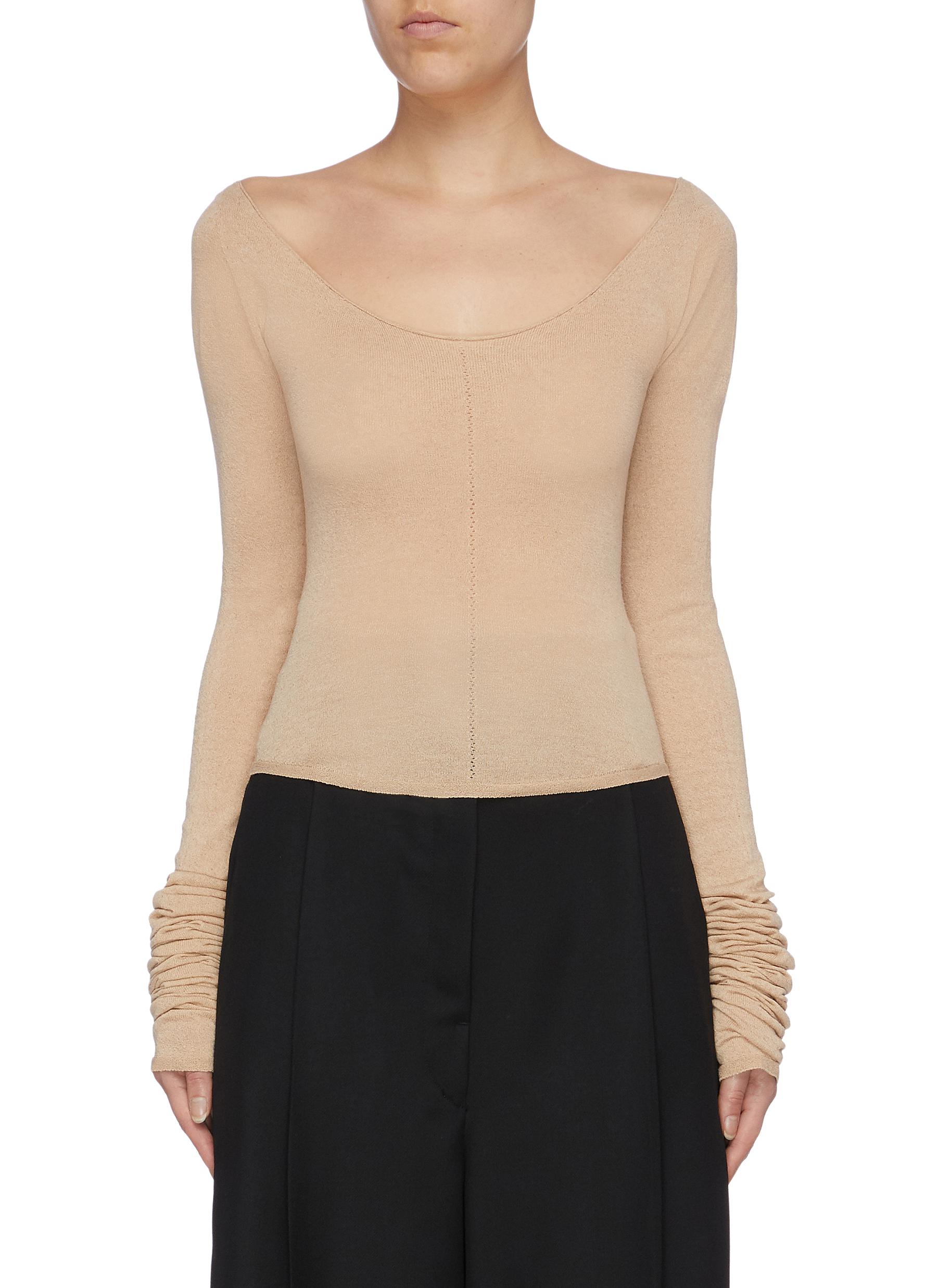 Wide crew neck knit top by Lemaire