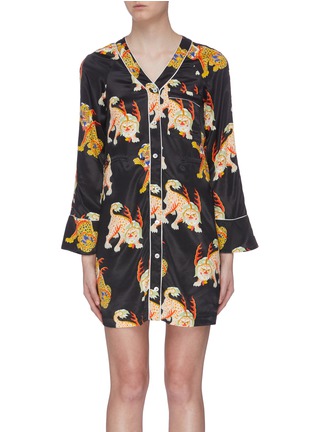 Main View - Click To Enlarge - KIRIN BY PEGGY GOU - 'Haetae' print satin pyjama shirt dress