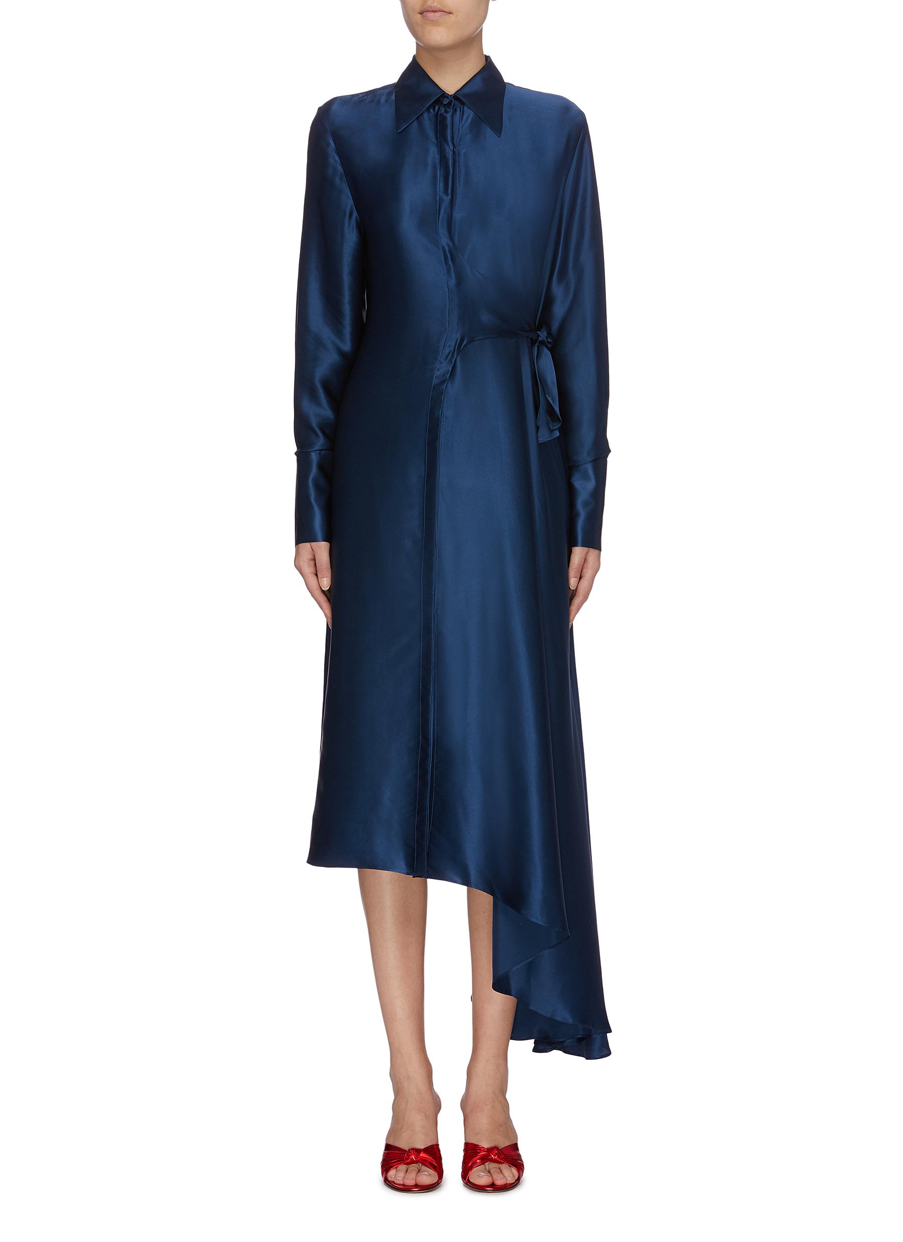 Tie side asymmetric silk satin shirt dress by Bianca Spender | Coshio ...