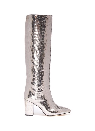 Main View - Click To Enlarge - PARIS TEXAS - Mirror croc embossed leather knee high boots