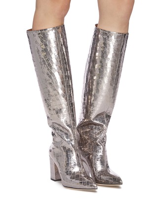 Figure View - Click To Enlarge - PARIS TEXAS - Mirror croc embossed leather knee high boots