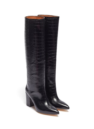 Croc embossed leather knee high boots 