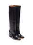 Detail View - Click To Enlarge - PARIS TEXAS - Croc embossed leather knee high boots