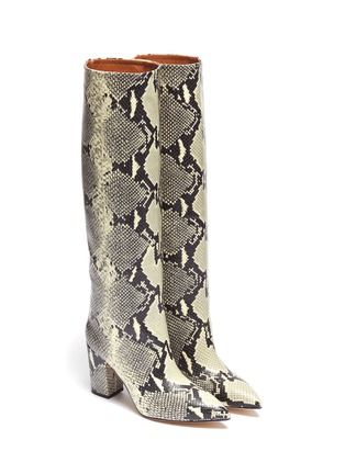 Detail View - Click To Enlarge - PARIS TEXAS - Snake embossed leather knee high boots