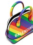 Detail View - Click To Enlarge - BALENCIAGA - 'Ville XXS AJ' logo print rainbow stripe leather top handle bag