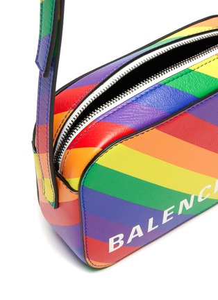Detail View - Click To Enlarge - BALENCIAGA - 'Ville Camera XS' logo print rainbow stripe leather crossbody bag