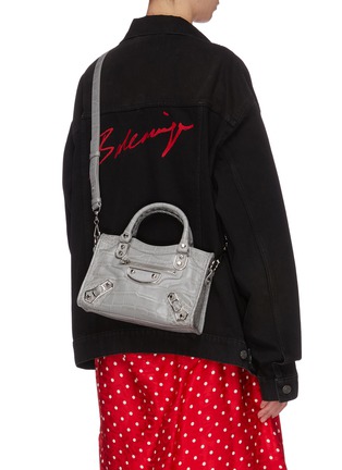 Front View - Click To Enlarge - BALENCIAGA - 'Classic City' mini croc embossed leather shoulder bag