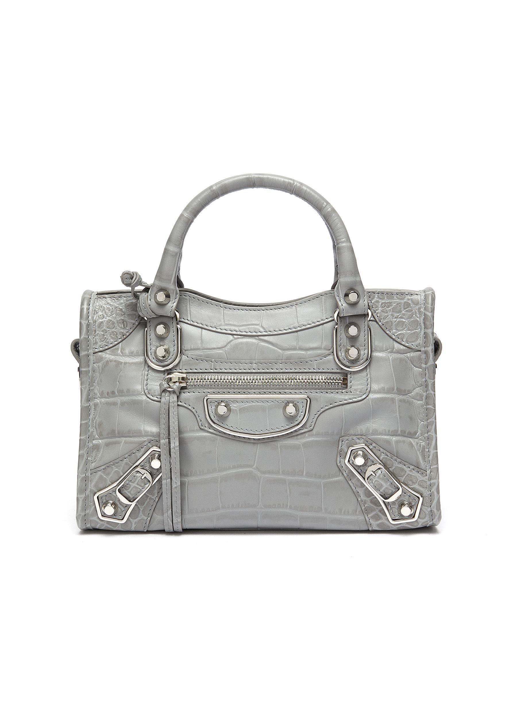 Balenciaga &#39;classic City&#39; Mini Croc Embossed Leather Shoulder Bag In Light Grey | ModeSens