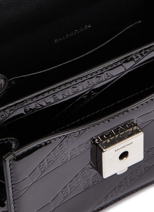 Detail View - Click To Enlarge - BALENCIAGA - 'Sharp XS' logo embossed patent leather shoulder bag