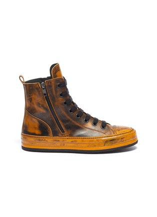 Main View - Click To Enlarge - ANN DEMEULEMEESTER - Distressed leather high top sneakers